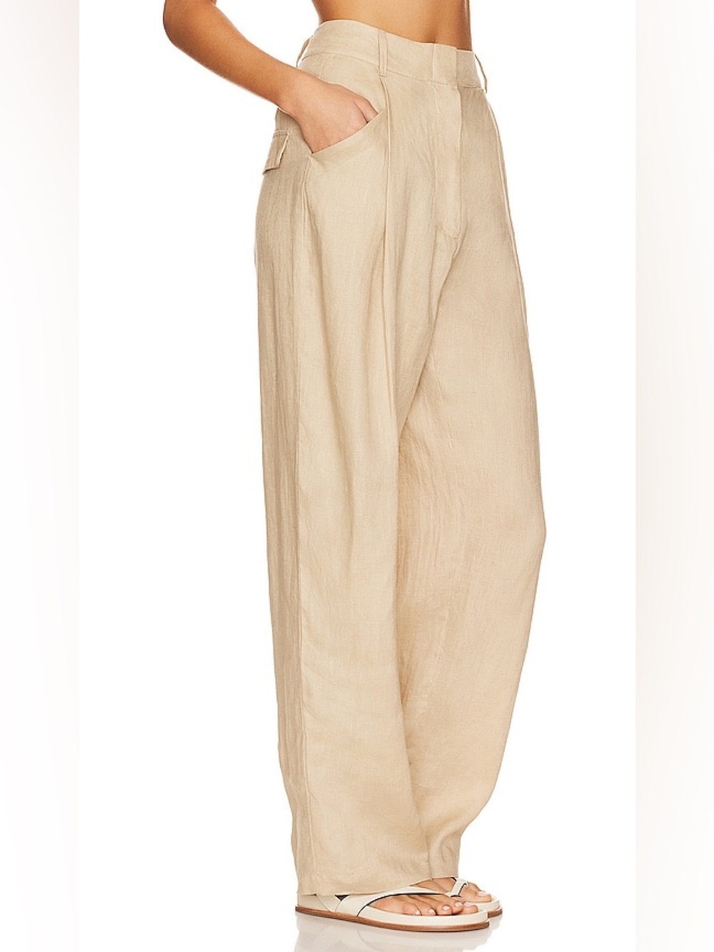 Aexae linen high rise wide leg beige trousers